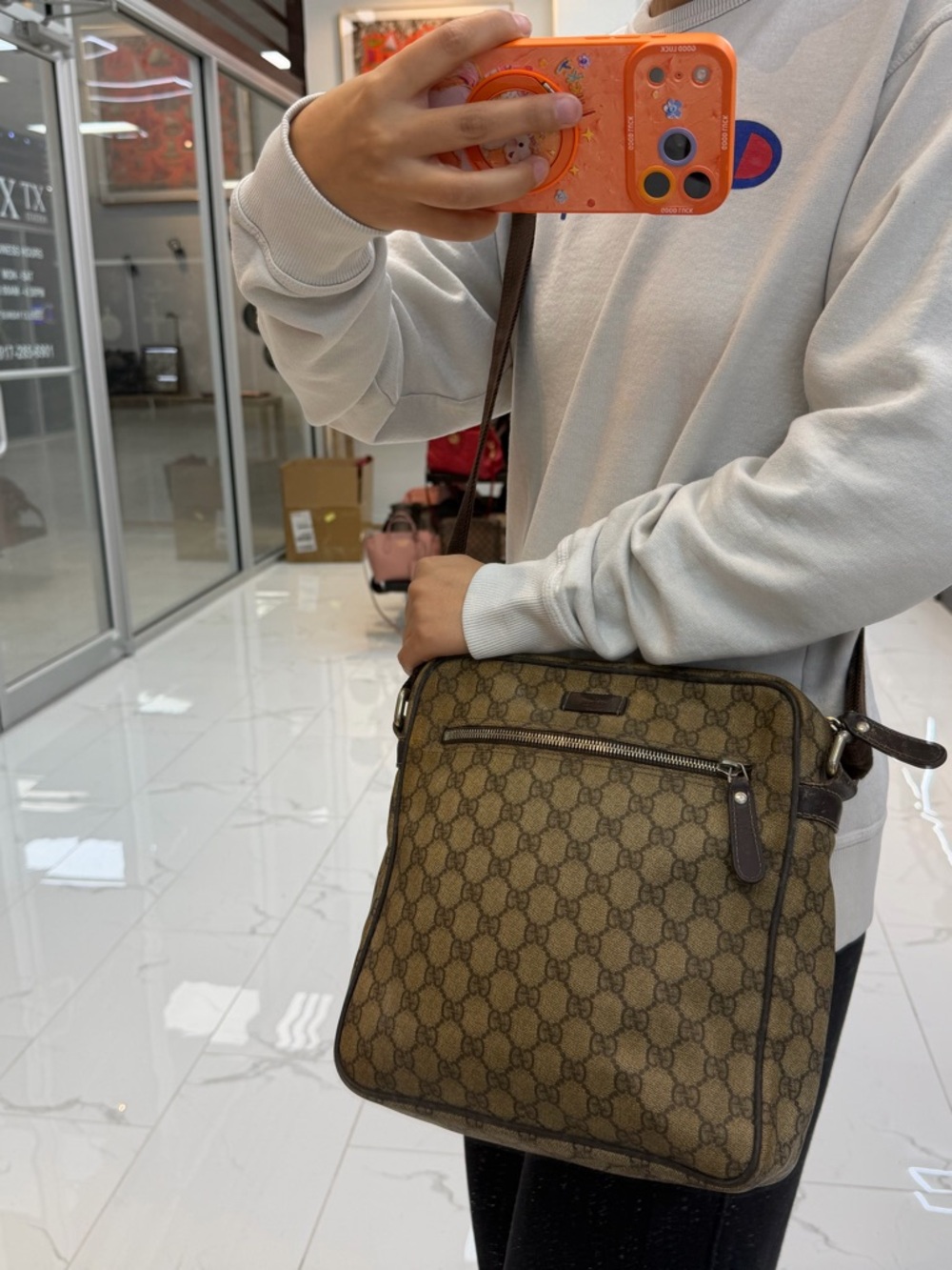 Gucci Brown GG Monogram Messenger Bag - Picture 8 of 8